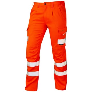 Leo Workwear CT04-O Kingford ISO 20471 Class 1 EcoViz Stretch Poly/Cotton RIS-3279-TOM Cargo Trouser Orange
